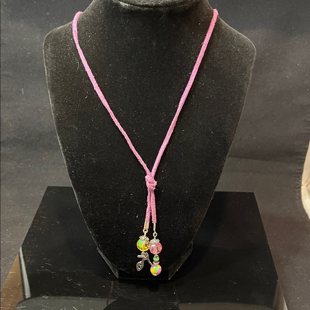 Purple Leather Beaded Necklace with Charms